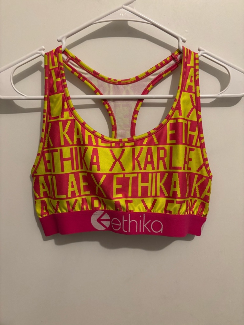 ethika Neon Yellow & Hot Pink Logo Racerback Sports Bra
